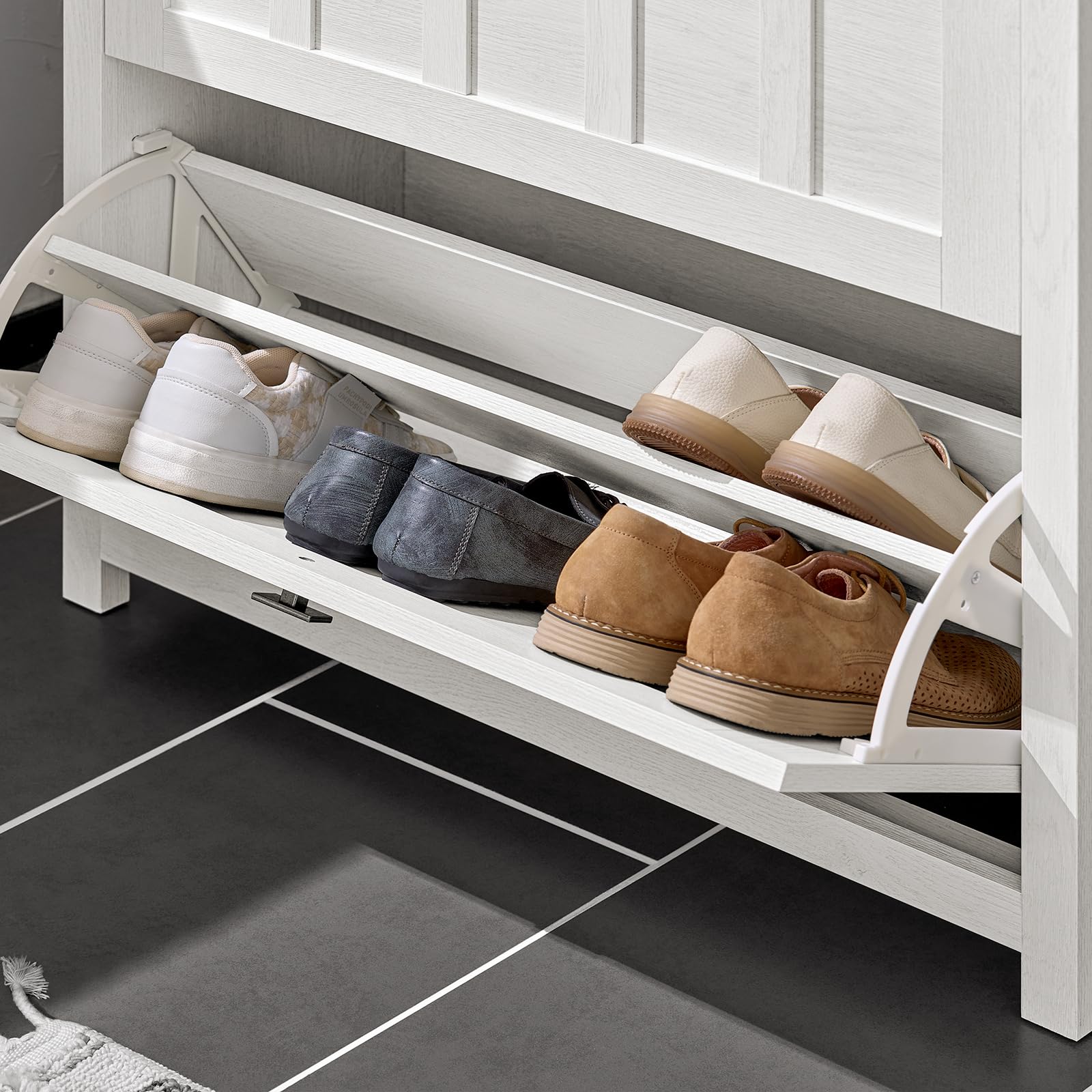 SoBuy Zapatero Estrecho con 3 Solapas 80x30x111cm para recibidor | Mueble zapatero blanco con 3 solapas abatibles, MDF/PB, capacidad 12 pares FSR162-W