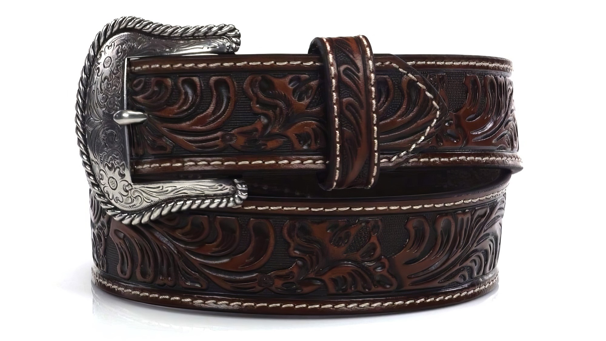 Nocona Belt Co. Men's Floral Embossed Leather Belt - Medium Brown, 1.5" Width, Size 40