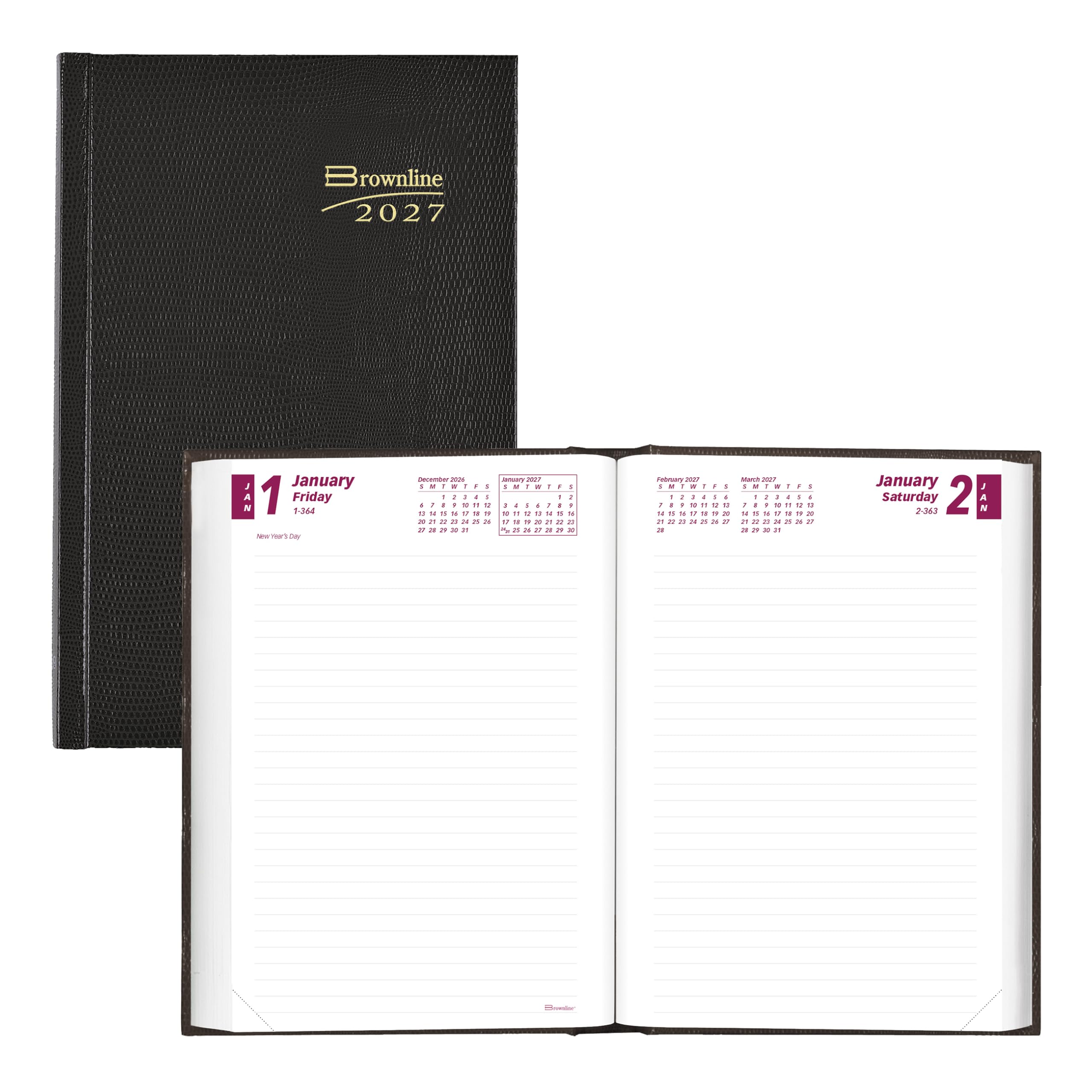 Brownline® - Agenda giornaliera/mensile tradizionale 2027, 12 mesi, da gennaio a dicembre, rilegatura perfetta, 19,1 x 12,7 cm, nero (CB387.BLK)