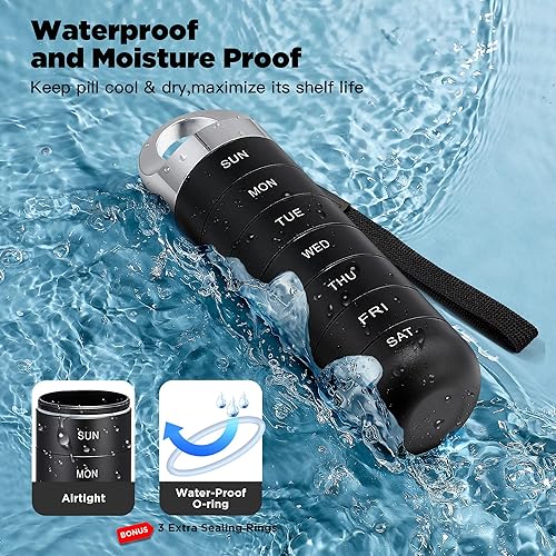 Miniatura 4 de Zannaki Organizador de pastillas de viaje de metal, pastillero semanal portátil, impermeable, contenedor grande de aleación de aluminio, sin BPA,