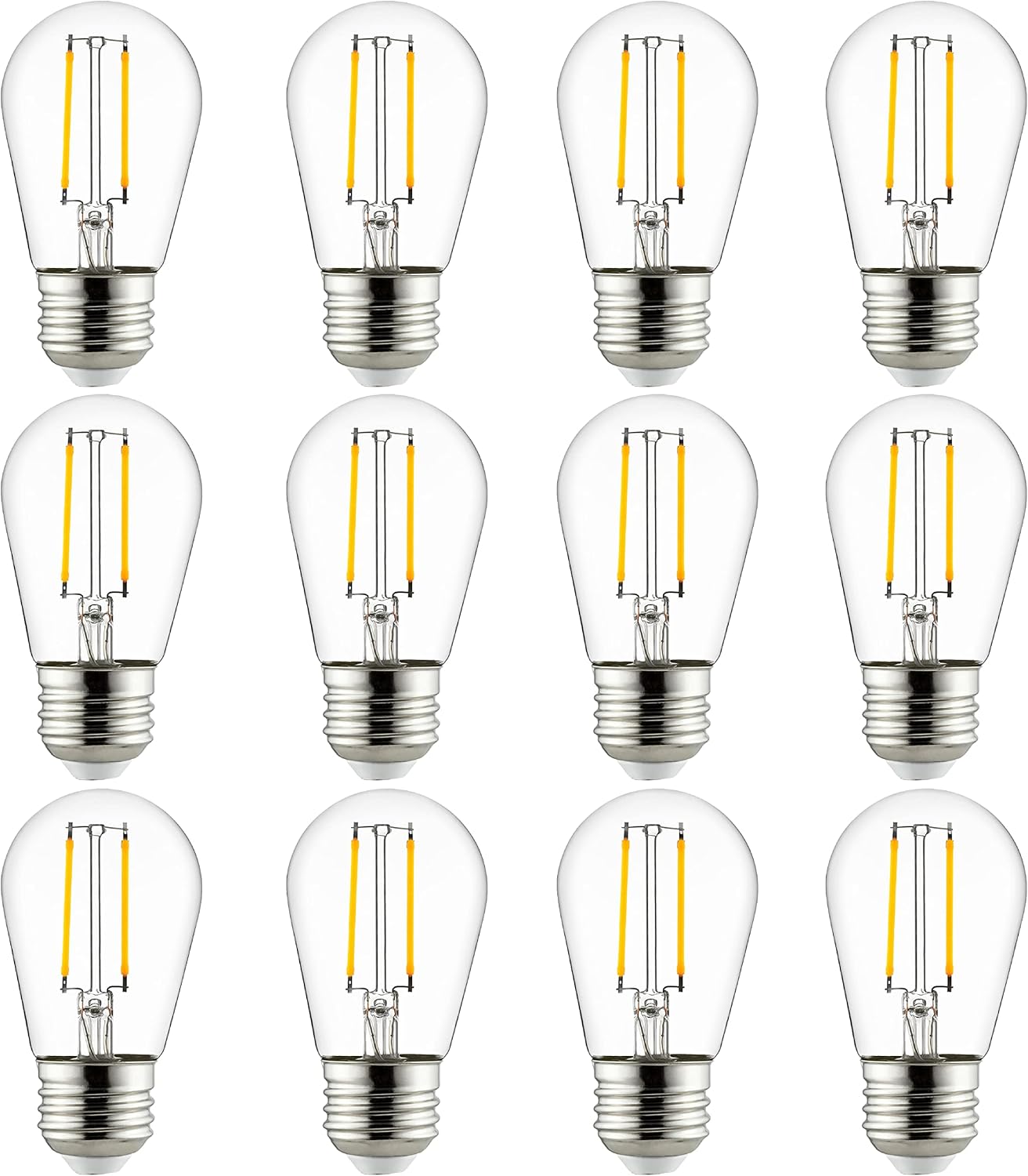 Sunlite 41563-SU LED S14 Filament Style String Light Bulb, ETL Listed, 2 Watts (25W Equivalent), 200 Lumens, Medium Base (E26), Dimmable, 2700K Warm White, 12 Count
