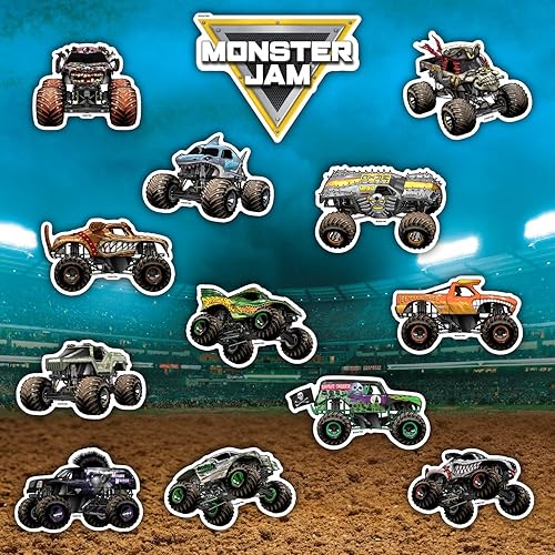 Monster Jam Trucks Decal Pack - Set of 15 Monster Truck Stickers Includes Grave Digger El Toro Loco Max D Zombie Megalodon Dragon Soldier Fortune