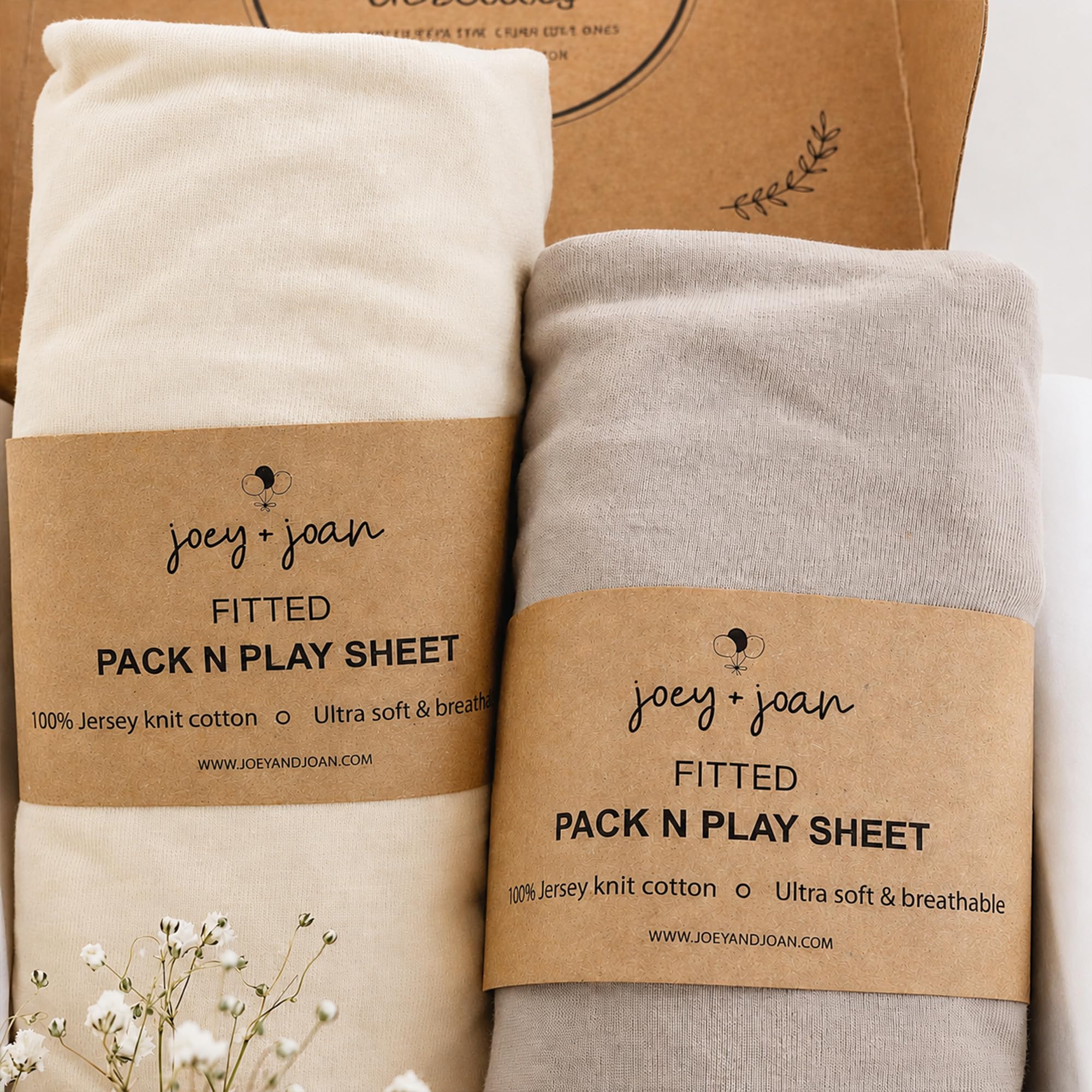 Joey + Joan Pack and Play Sheets Fitted for Graco Pack n Play Playard, 2pk