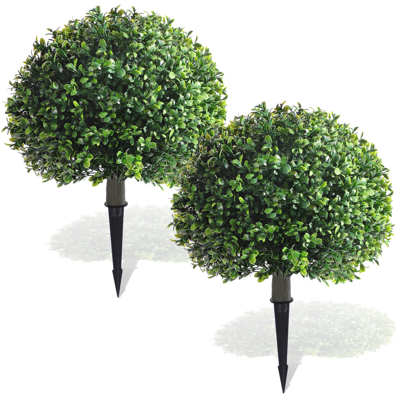 Photo 1 of Yunlly 2 Pack 18" Artificial Boxwood Ball Bush Topiary Trees Fake Outdoor Plants, Realistic UV Resistance Faux Shrubs with Spike Greenery Topiary for Front Porch Garden Yard Patio Indoor (Green)