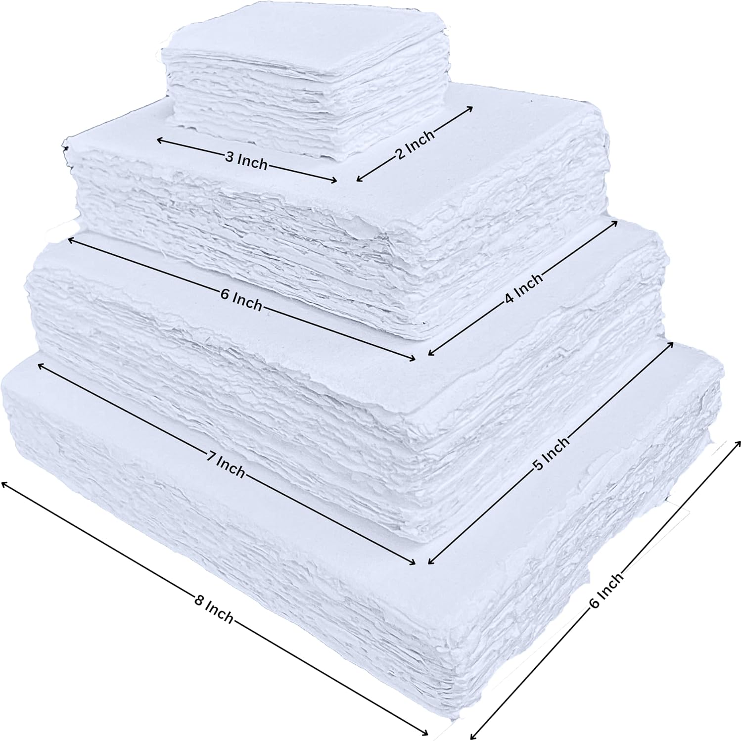Handmade Deckle Edge Blank Paper - A5 Size Mixed Media Loose Leaf Paper for Watercolor, Writers, Invitations, Crafts - White Color - Package of 50 - Thick 150 GSM - 8 x 6