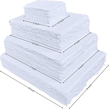 Handmade Deckle Edge Blank Paper - Mixed Media Loose Leaf Paper for Postcards, Invitations, Crafts and Announcements - White Color - Package of 50 - Thick 150 GSM - 4 x 6