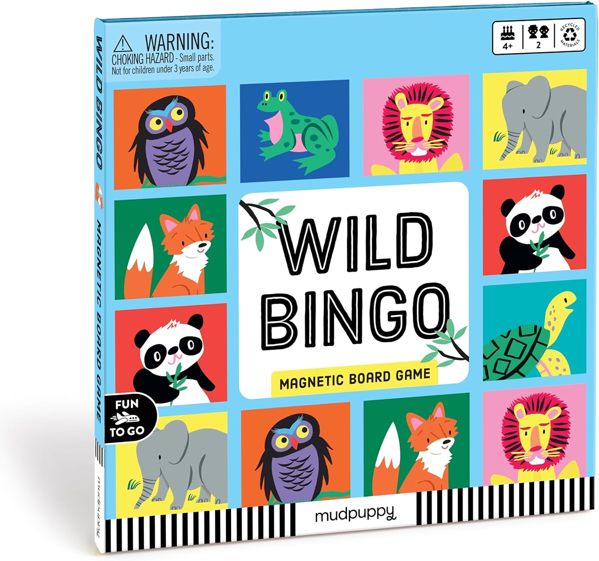 Mudpuppy Wild Bingo – Animal Version of Travel-Friendly Magnetic Board Game with Adorable Illustrations of Animals for Children Ages 4 to 10, 2 Players