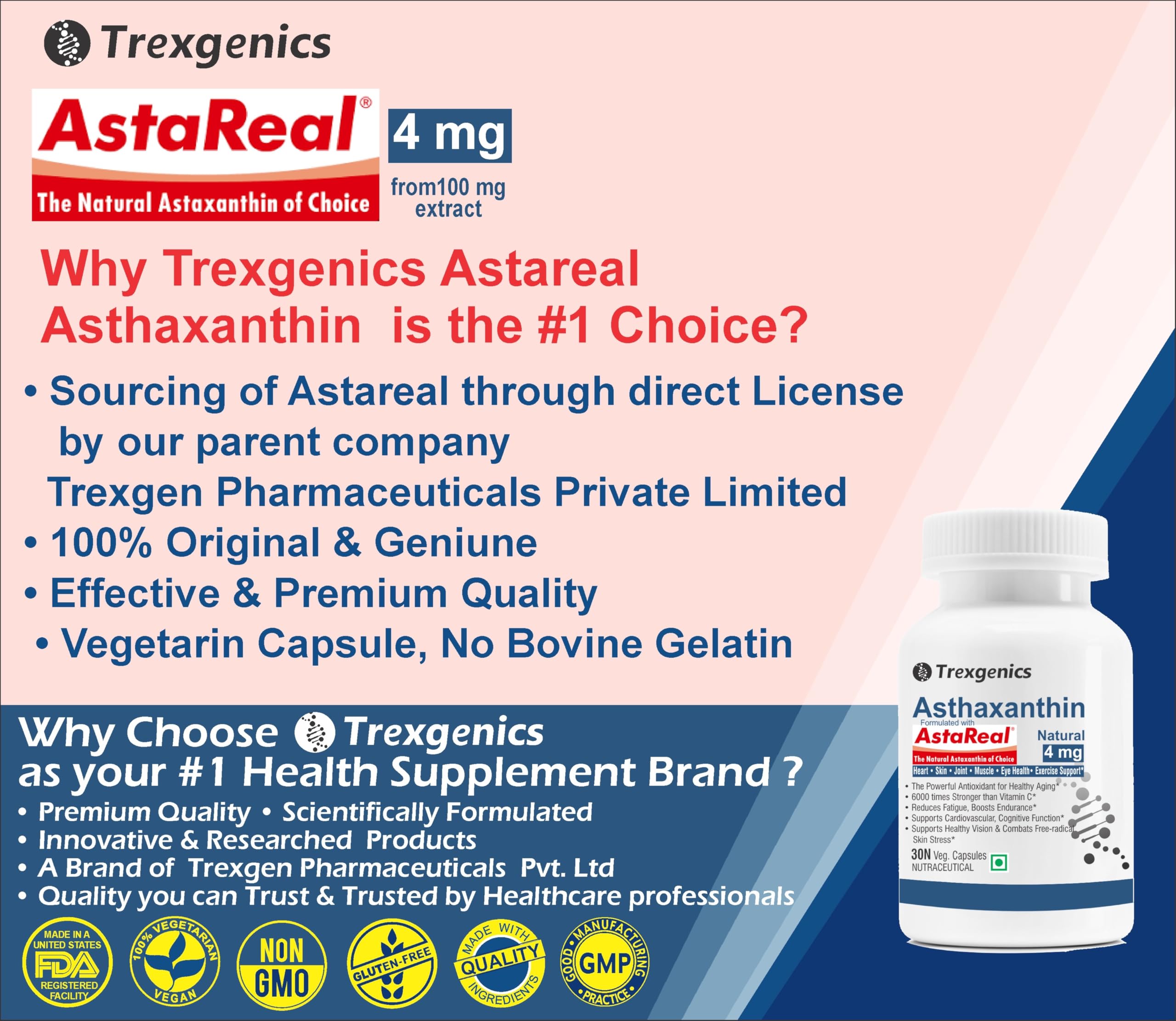Trexgenics ASTAREAL Natural ASTAXANTHIN 4 mg from Japan (from 100 mg extract) Heart, Skin,Joint, Muscle, Eye, Exercise Support (30 Veg. Capsules) (30 Veg Capsules) - Image 7 thumbnail