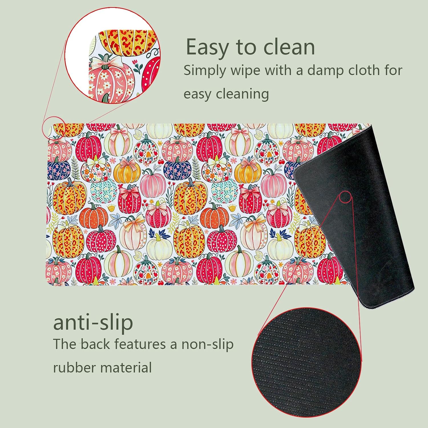 Cztulip Large Gaming Mouse Pad,Colorful Fall Pumpkin Bow Desk Mat,32x12Inch image 4