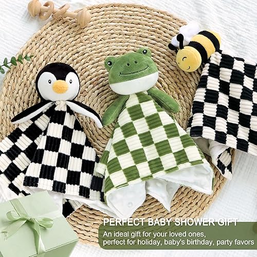 Miniatura 7 de Manta de bebé Lovey para niños y niñas, súper suave tablero de ajedrez con respaldo de tela de punto minky, pingüino, animal de peluche, bonito
