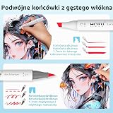 HOTU Zestaw 60 kolorowych markerów, markery pędzelkowe, dwustronne, kolorowe końcówki, markery alkoholowe do komiksów, mangi, tip do szkicowania, kaligrafii, rysowania