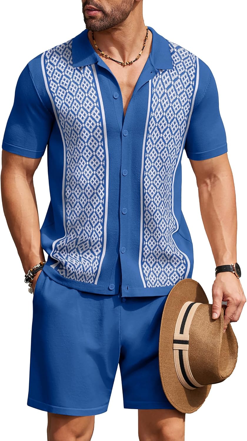 Men's 2-Piece Vintage Knit Short Sleeve Outfit