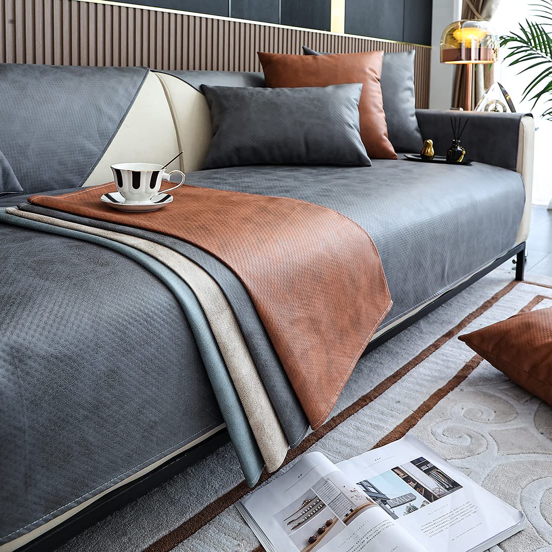 XSlive Faux Leather Waterproof Couch Sofa Cover Vintage PU