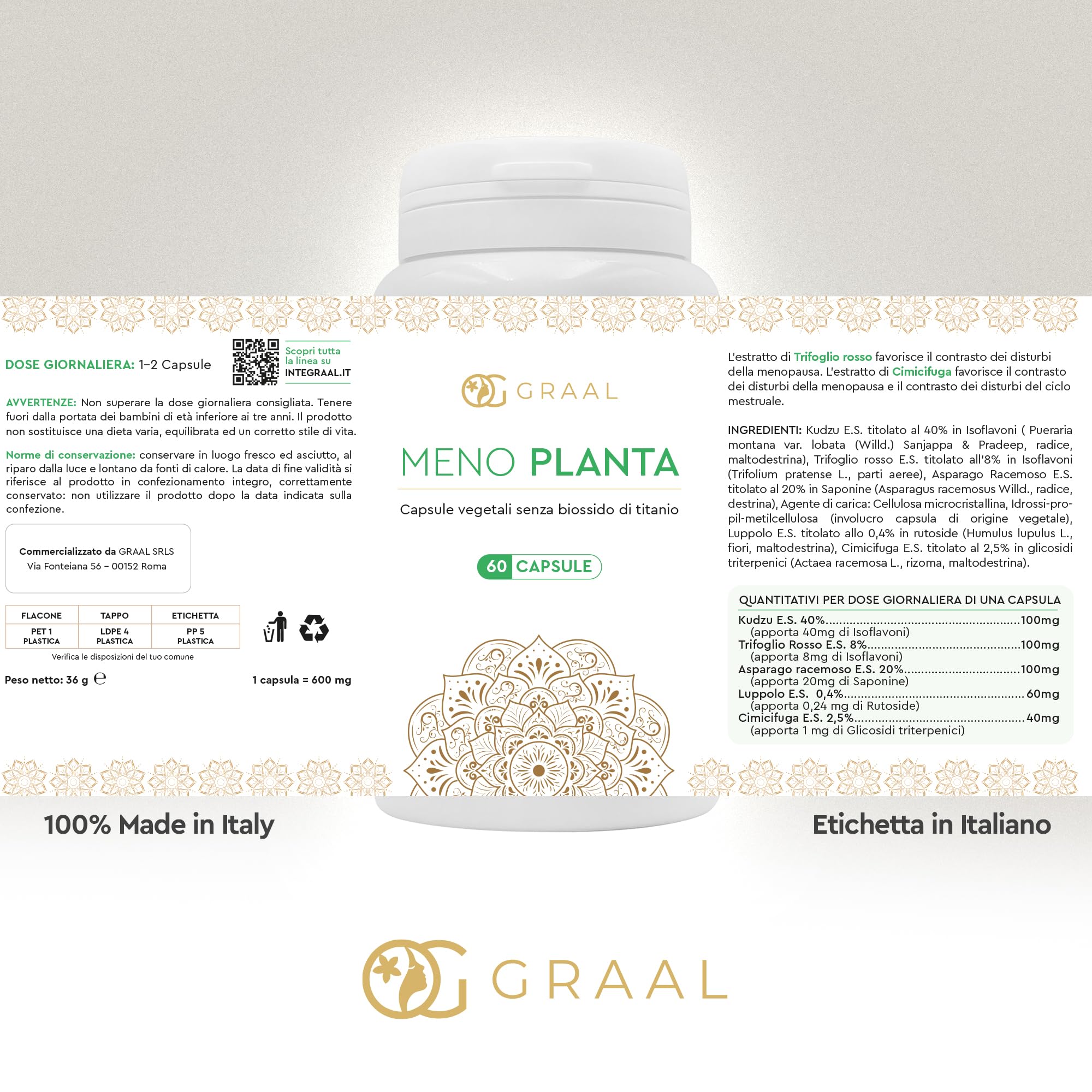 Graal Menopausa Integratori: Sollievo per Vampate e Sintomi con Ingredienti Naturali, i Migliori Rimedi per una Menopausa Confortevole e Rilassante.
