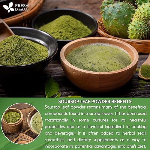 Miniatura 8 de Polvo de hoja de guanábana de 10 onzas, 100% natural y puro de hojas de graviola de guanábana, té de hoja de guanábana, sin aditivos, sin gluten,