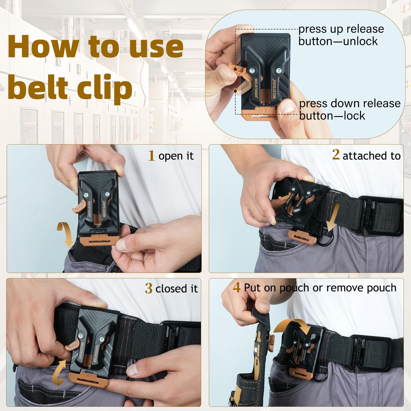 MELOTOUGH Piccola custodia per attrezzi con clip da cintura a sgancio rapido, custodia per attrezzi con clip per tapemeasure per elettricisti, mini organizer da lavoro e porta utensili per coltelli