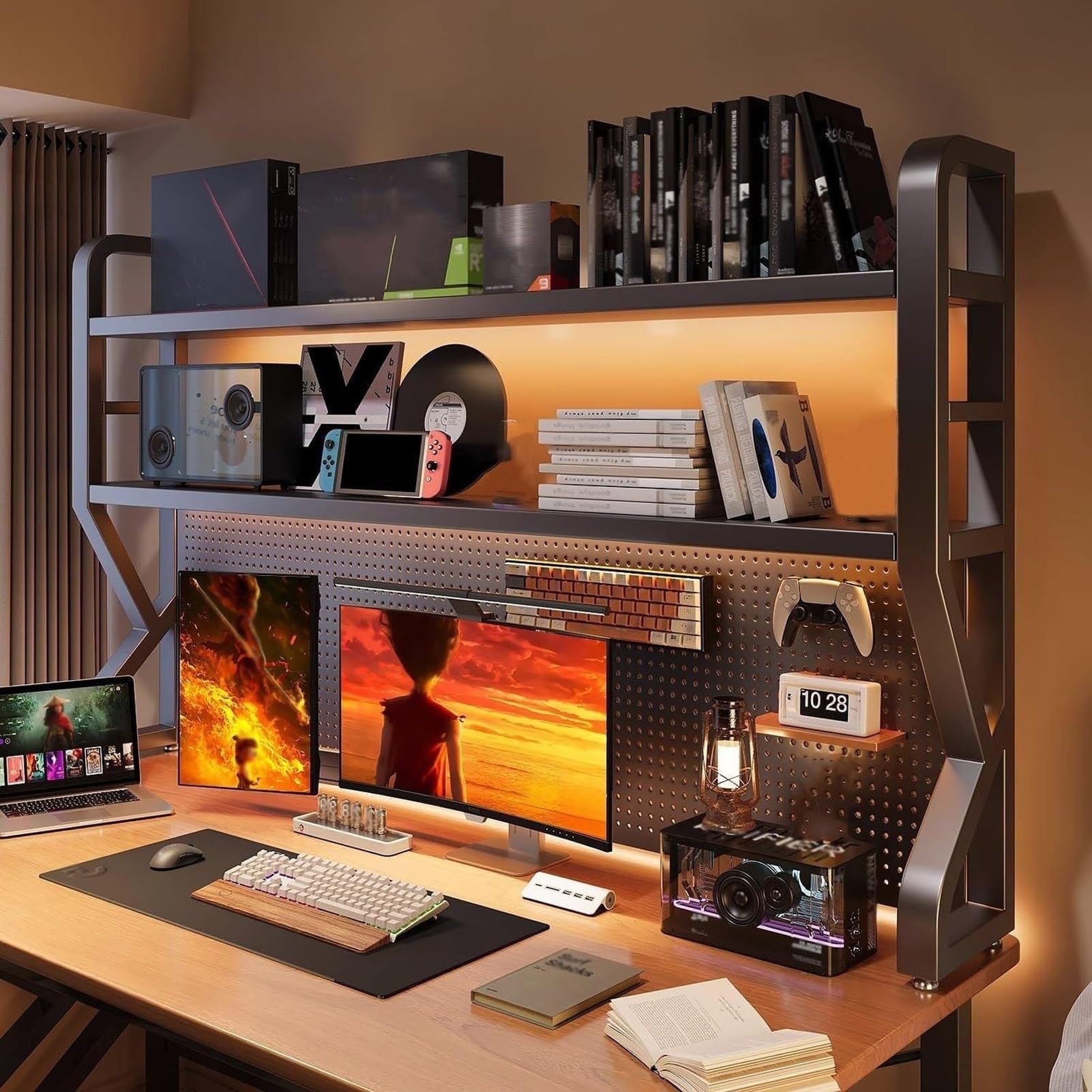 Libreria Da Scrivania A 2 Ripiani, Organizer Per Scrivania Con Pannello Forato, Organizer Da Tavolo Per Dormitorio O Ufficio, Scrivania Per Computer In Stile ESport(53.1"x39")(53.1x39)