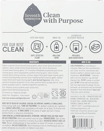 Vista 29 de Seventh Generation Power Plus - Paquetes de detergente para lavavajillas con aroma cítrico fresco, paquete de 6 para platos espumosos, 15