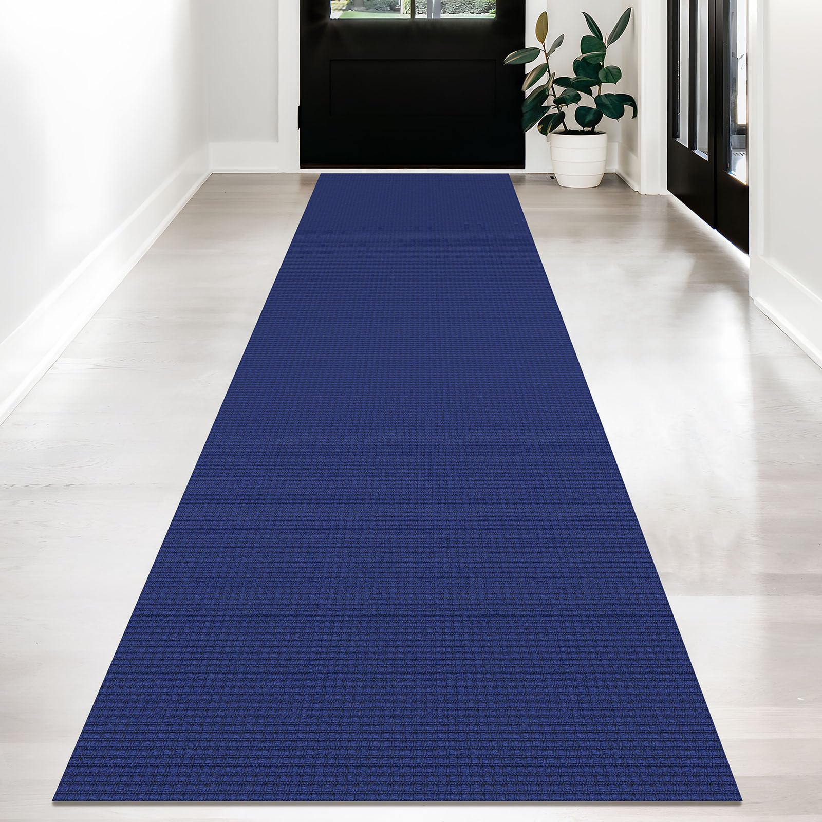 KOZYFLY Long Runners for Hallways 2.6x12 ft Washable Kitchen Runner Non Slip Rubber Backed Hallway Rugs Cotton Entryway Runner Rug Floor Carpet for Indoor Hall, Backdoor, Kitchen, Royal Blue/Navy — image 1