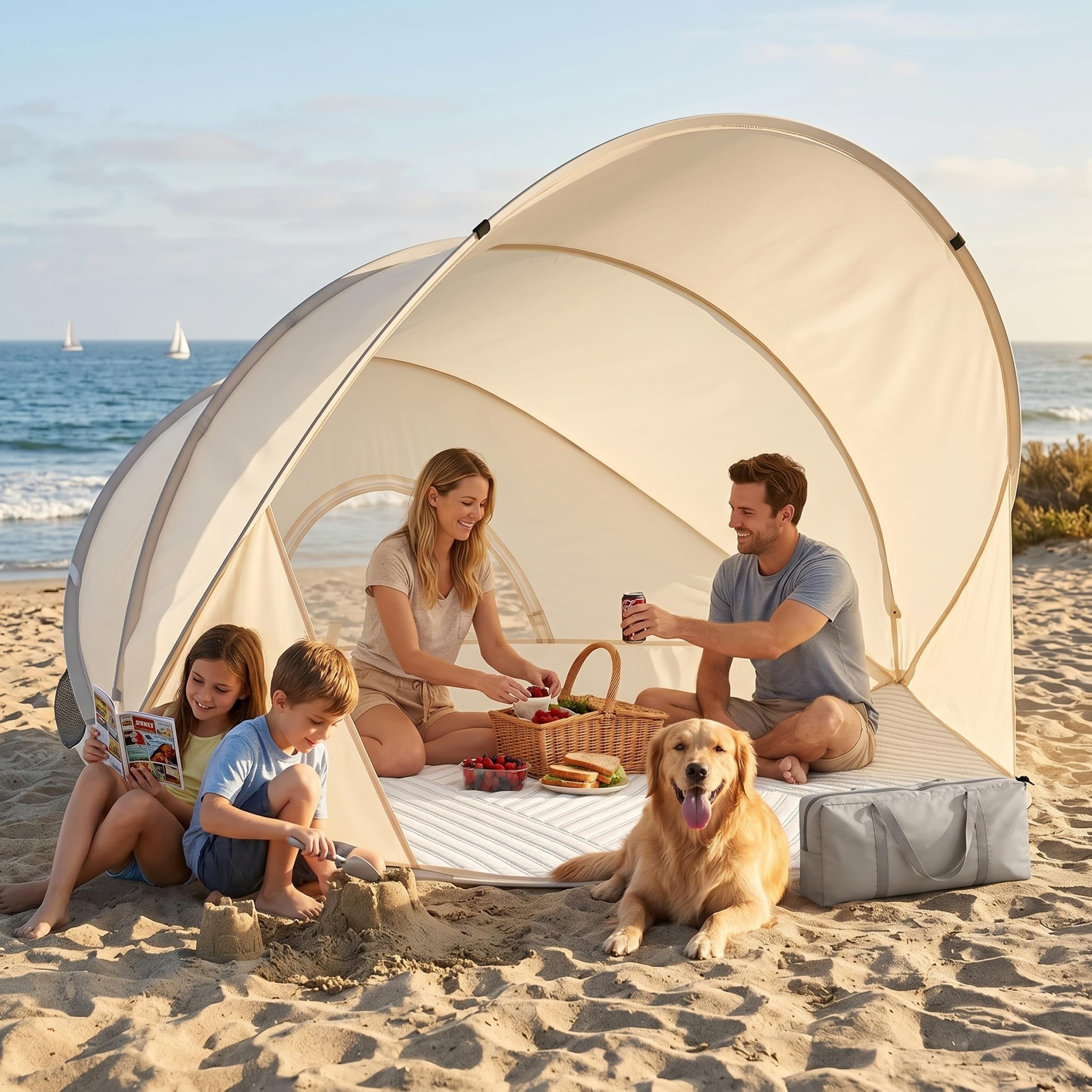 Tente de Plage Pop-up, 3-4 Personnes, Installation instantanée, 51x43 Pouces, abri Solaire pour Tente de Plage