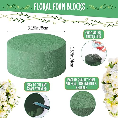 Miniatura 2 de Irenare 50 piezas de espuma floral redonda, bloques de espuma floral de 3.15 pulgadas, ladrillos de espuma verde a granel, secos y húmedos para