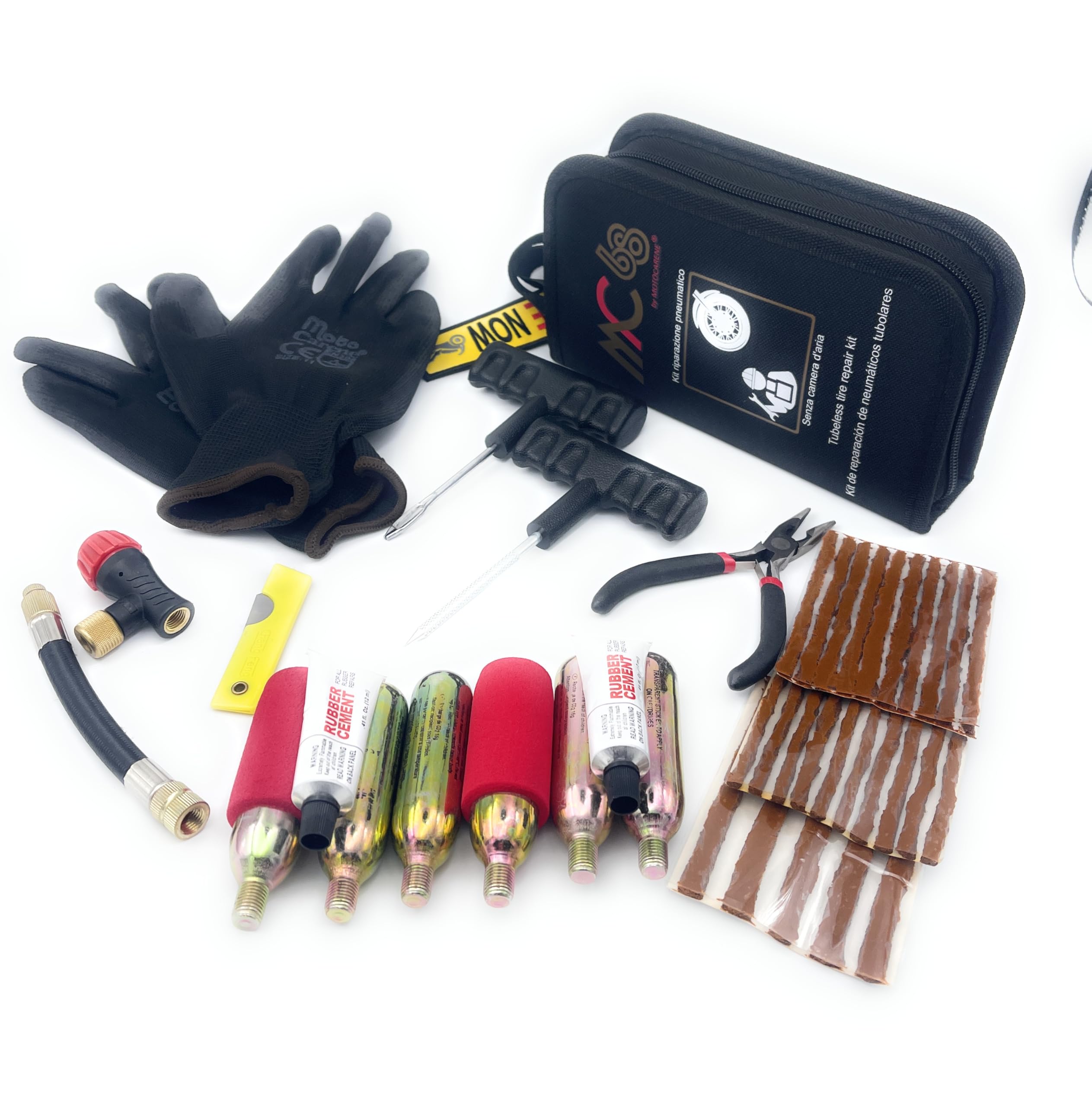 Kit de Reparación de Neumáticos para Moto con 3 Bombonas de CO2 - Completo y Compacto, Ideal para Emergencias y Reparaciones Rápidas en el Camino (Pro 6 CO2)
