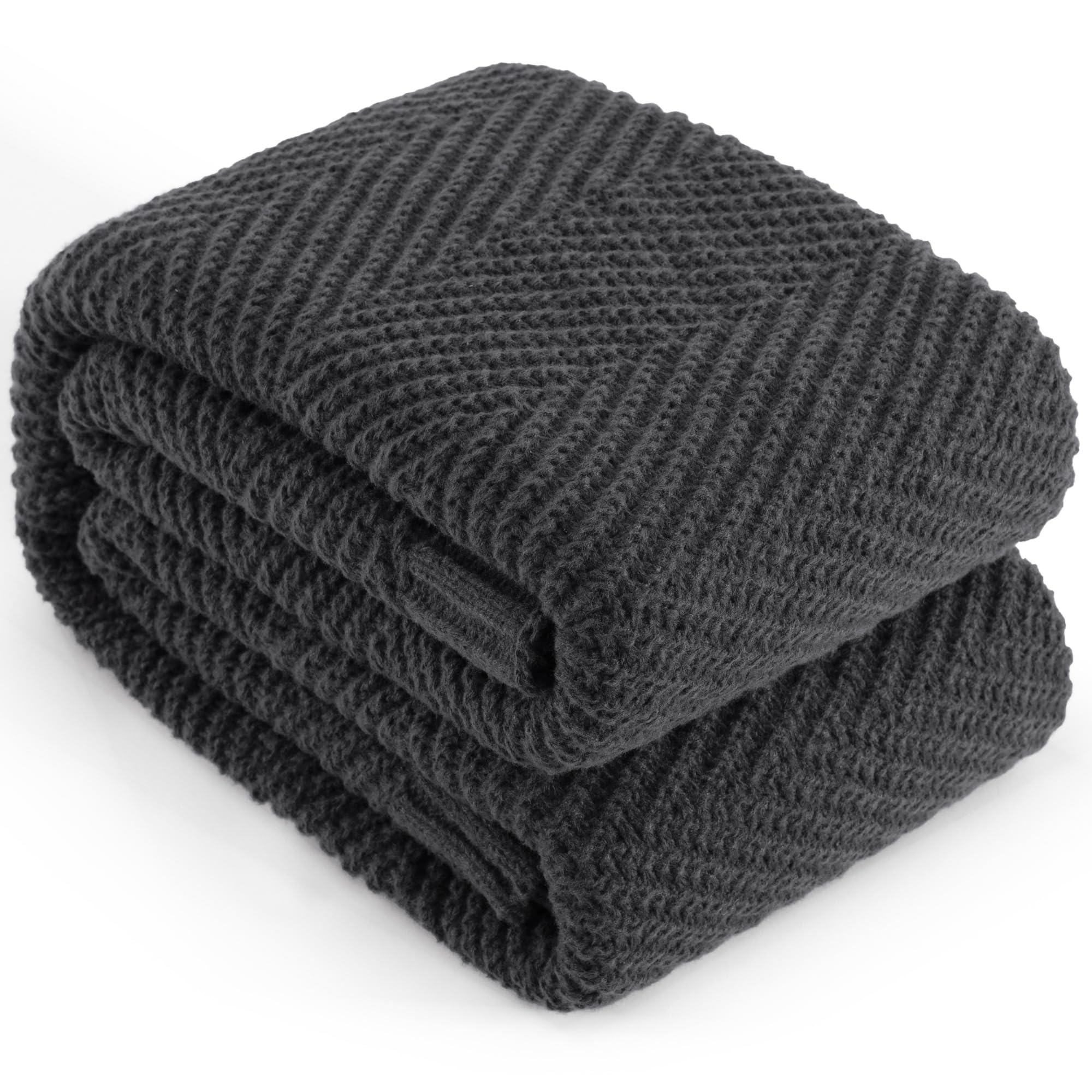 Long Create Dark Grey Knitted Throw Blanket 60"X80", Knit Throws For Bed, Super Soft Boho Chevron Blankets For Couch Sofa Chair Room Decor, Textured Decorative Farmhouse Cozy Lightweight