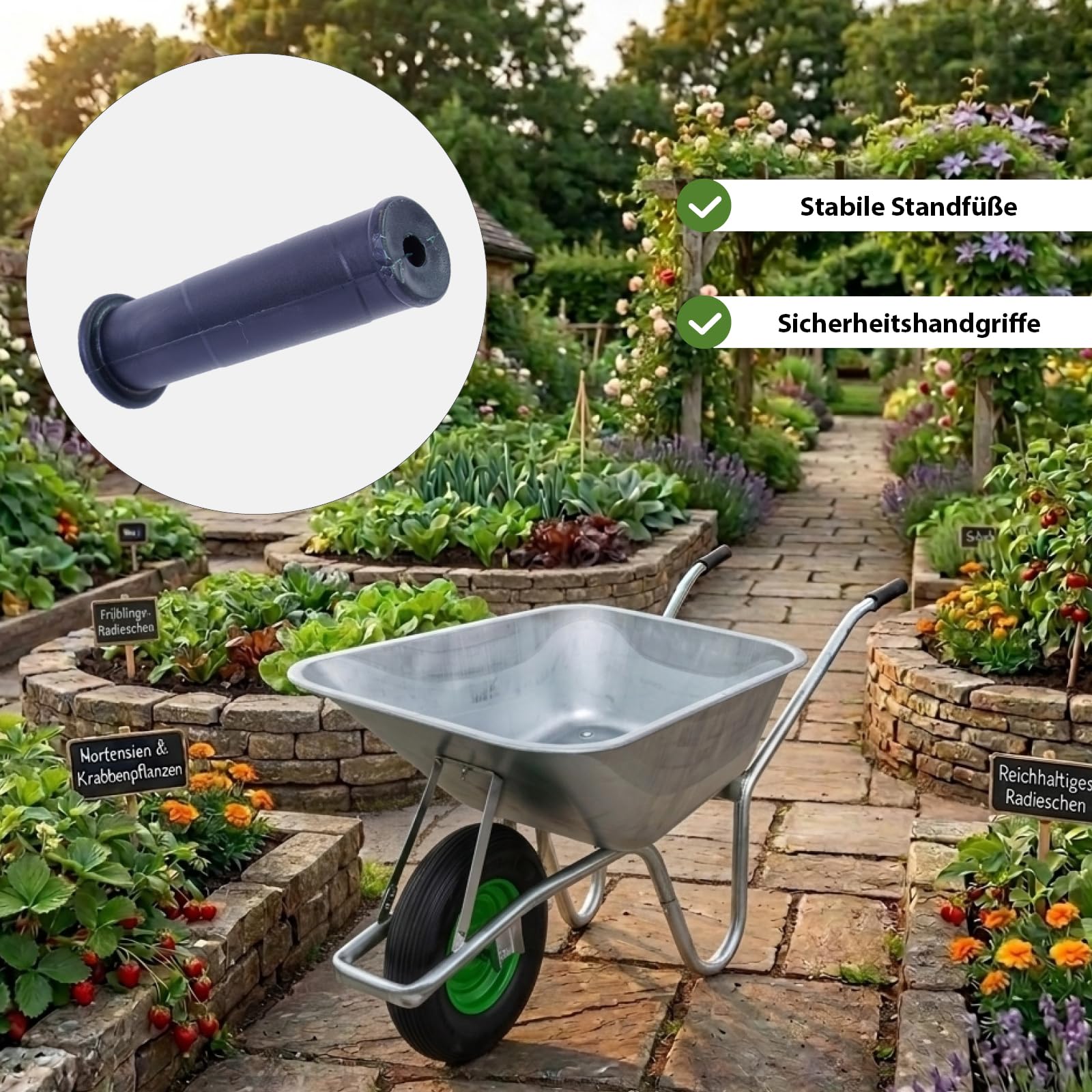 TRUTZHOLM Profi Schubkarre 100L 250 kg Traglast Vollgummirad 4.00-8 mit Stahlfelge Kugellager Schiebetruhe für Garten und Baustelle robust langlebig extra stabiles Chassis