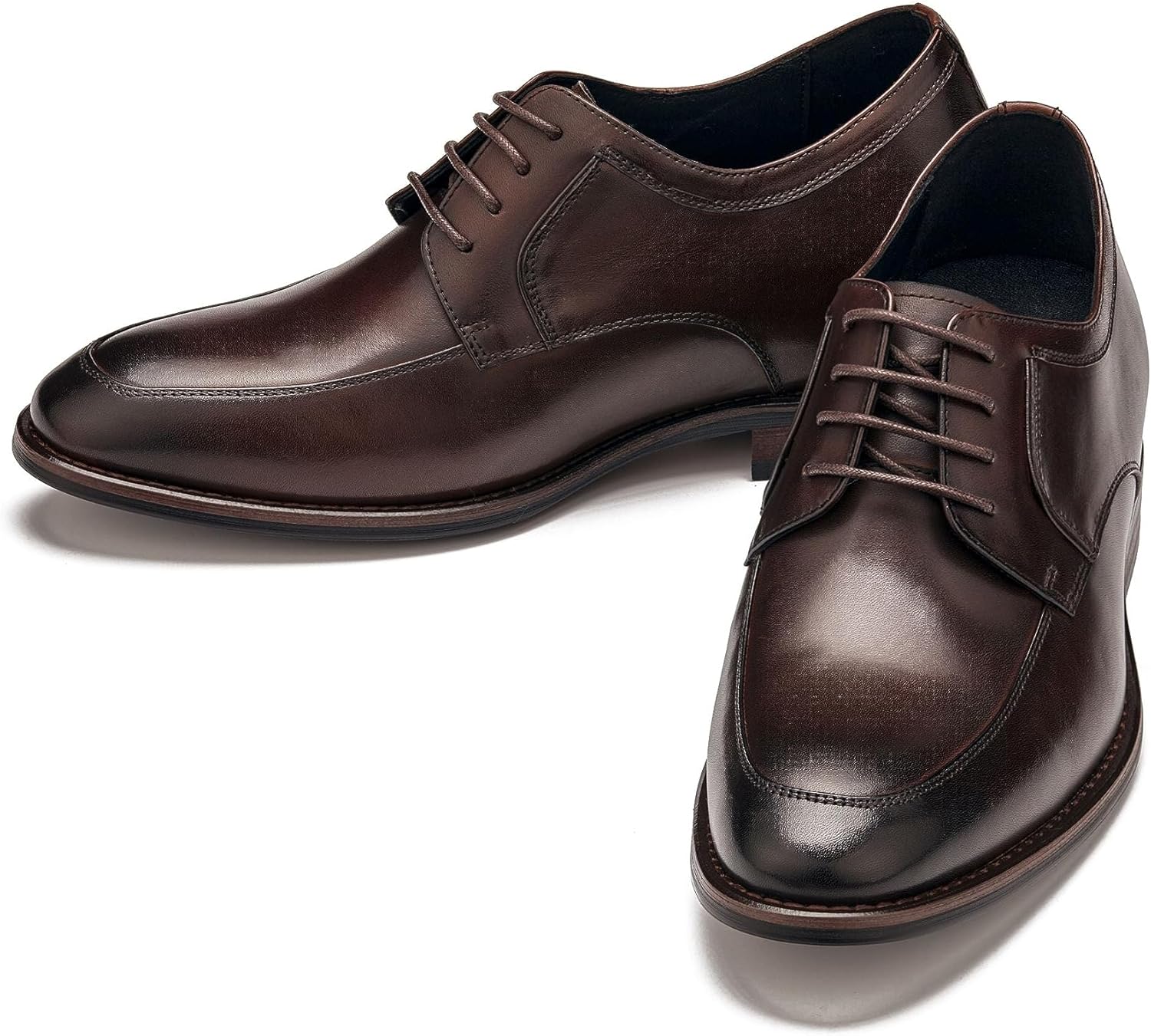 CALTO Men's Invisible Height Increasing Elevator Shoes - Chocolate Brown Premium Leather Lace-up Round-Toe Formal Derby Oxfords - 2.8 Inches Taller - Y7426- Size 10 D(M) US - Image 4