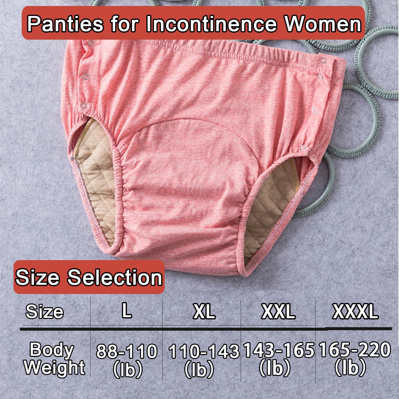 3 StüIck HöSchen Bei Inkontinenz für Frauen,Inkontinenz Pants für Erwachsene Waschbare Stoffwindeln Inkontinenz-Höschen für Frauen Schützende Inkontinenz Unterwäsche(XX-Large)