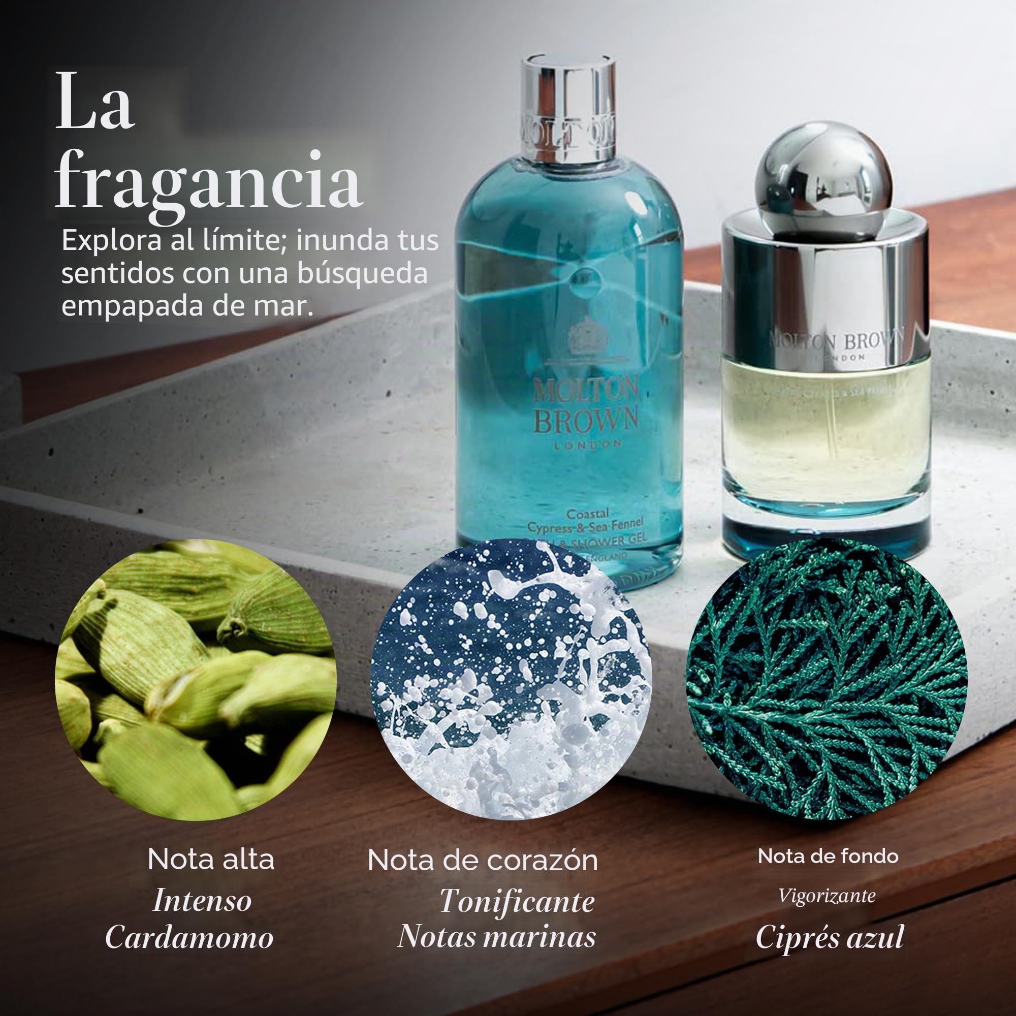 Molton Brown Coastal Cypress and Sea Fennel - Botella de cristal para jabón líquido fino de manos, 200 ml