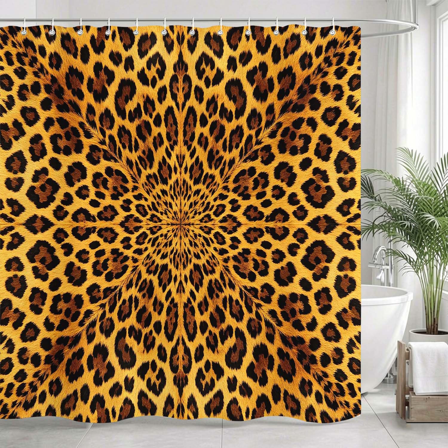Rideau de Douche Anti Moisissure Imprimé Léopard, Rideau de Bain Mode 3D Rideaux de Douche en Polyester, Imperméable, Lavable en Machine, avec Crochets, 300 x 200 cm 1771-YLP