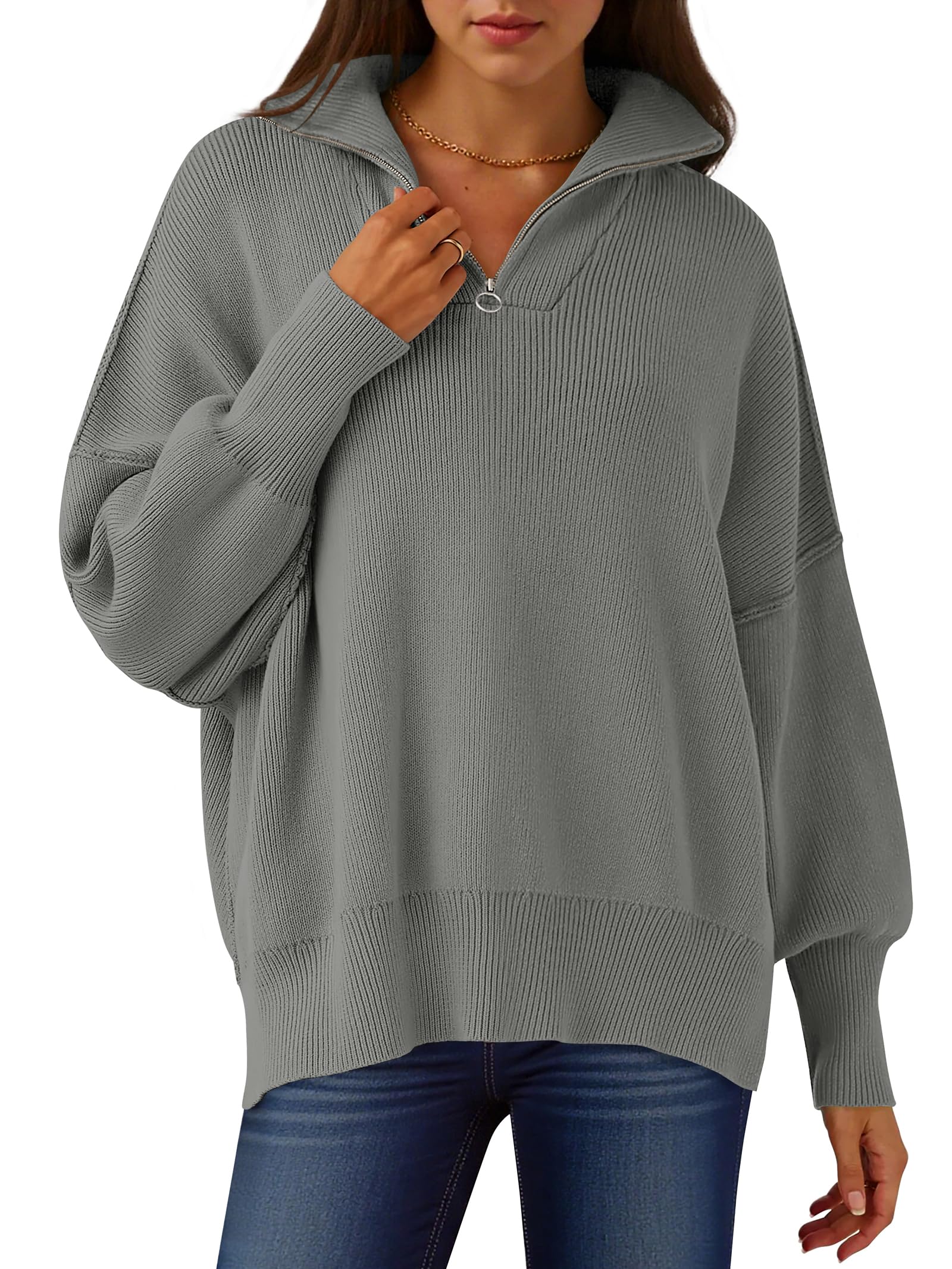 anrabess women's oversized fashion long sleeve quarter zip baggy loose slouchy sweater pullover tops 2025 fall outfits