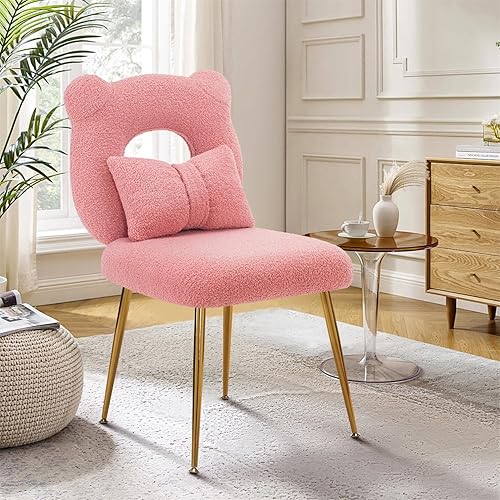 Miniatura 8 de Furniliving Silla tapizada sin brazos para tocador de maquillaje, bonita silla de sherpa para sala de estar, dormitorio, vestidor, taburete de
