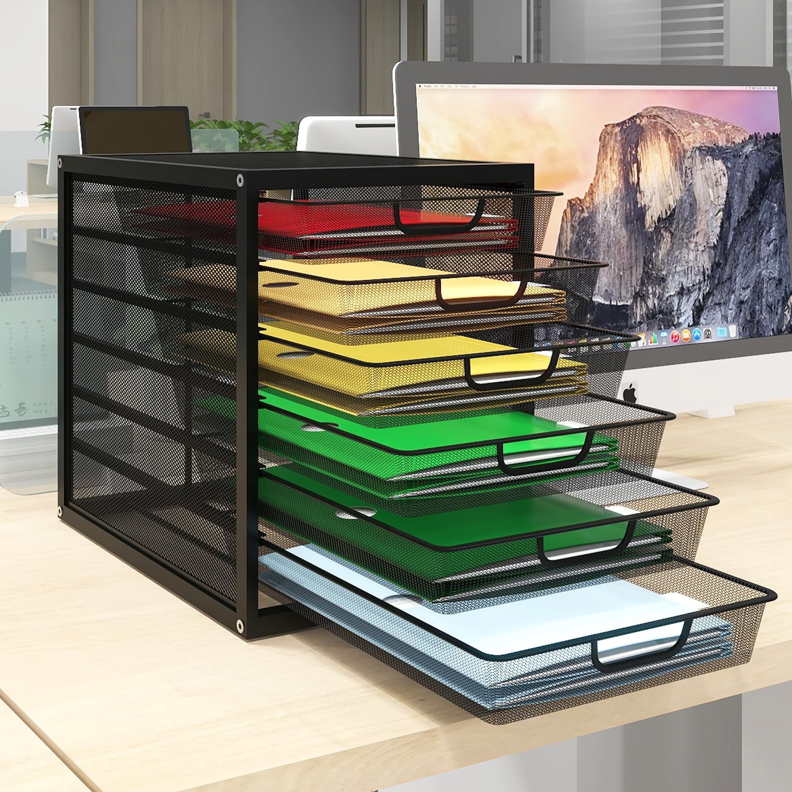 PUNCIA Cajonera con 6 Cajones Organizador Bandejas Oficina de Documentos A4 | Archivador Metálico de Papel Clasificador para Escritorio Armario Metal Mesa Caja de Almacenamiento Material de Oficina