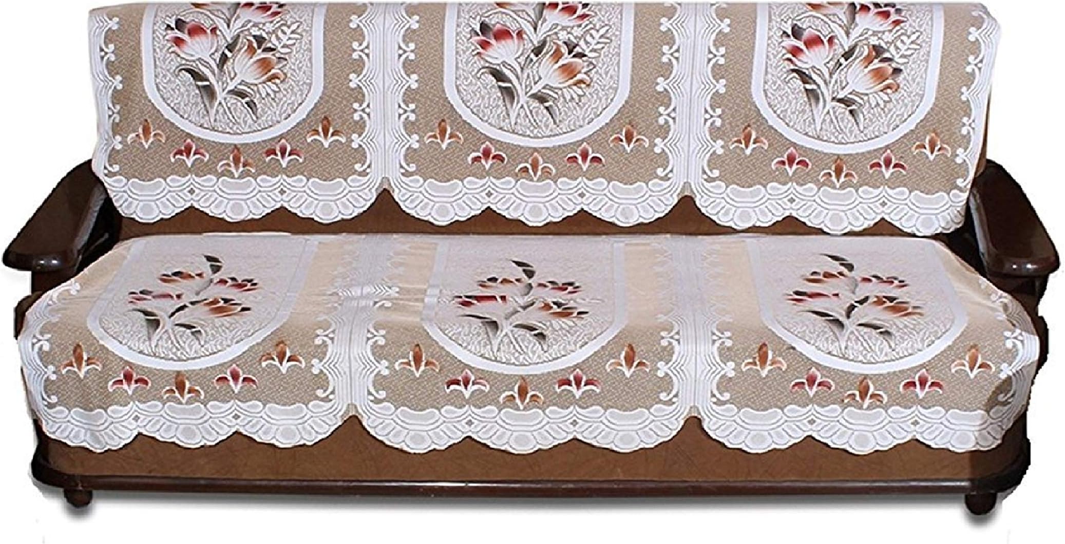 Yellow Weaves Polyester Floral Multi Sofa Slip Cover for Living Room - 2 Pieces (Off-White, 3 Seater)