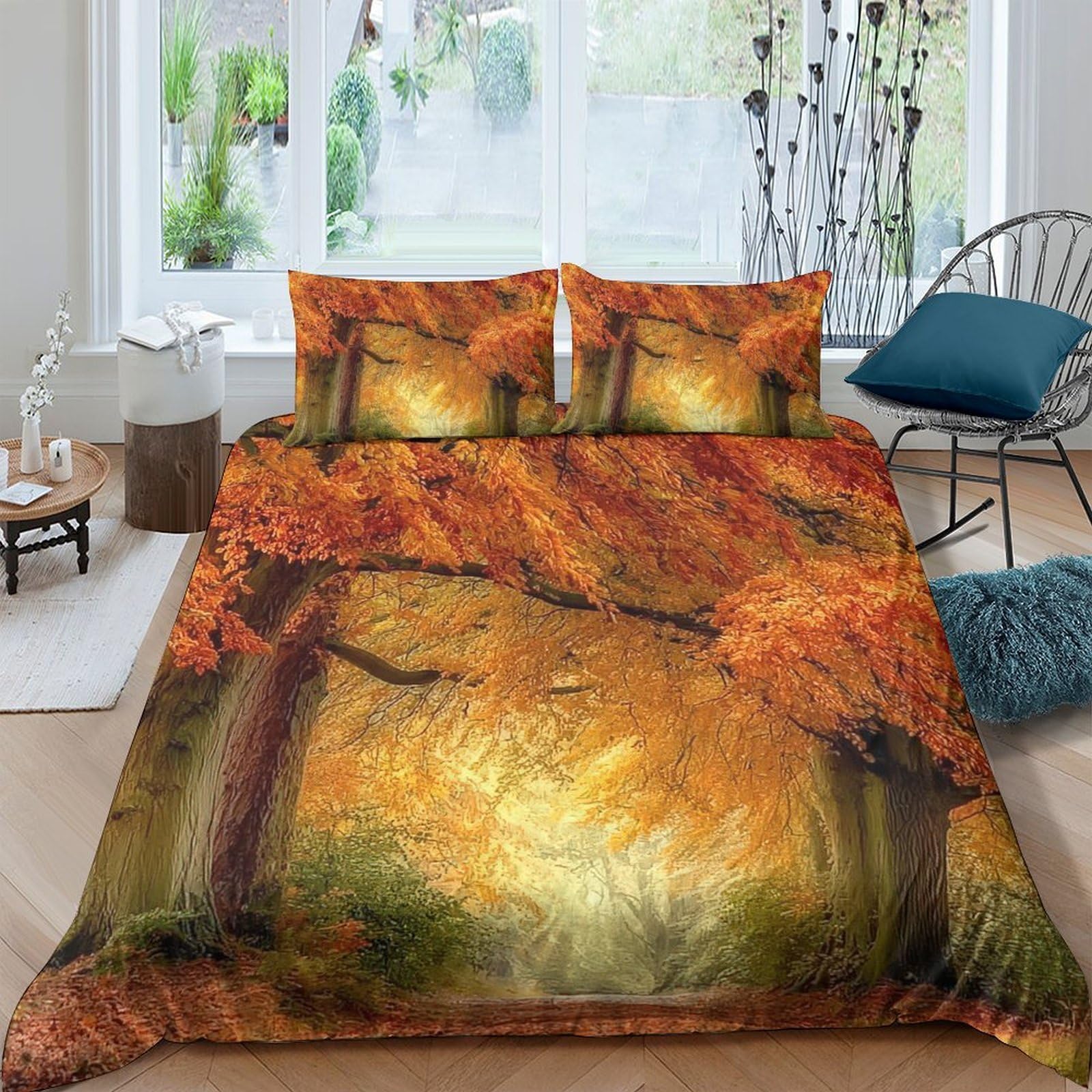 Ctjqhvkz Style-7 3D Printed Autumn Forest Fitted Sheet Microfiber Soft Decorative Sunlight Mattress Cover For Bedroom Guest Room Single（135X200cm）