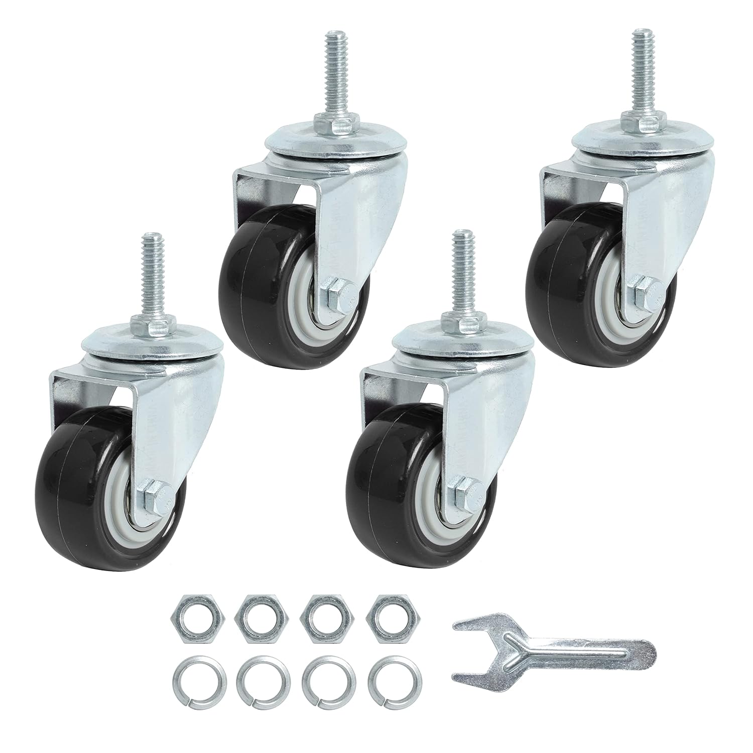 Finnhomy Stem Caster Wheels 2 Inch Heavy Duty Threaded Swivel Casters 1/4" - 20 x 1 Set of 4 for Wire Shelve Wheels P Anti-wear Smooth Casters, Black 2 Inch 1/4" - 20 x 1" (No brake)