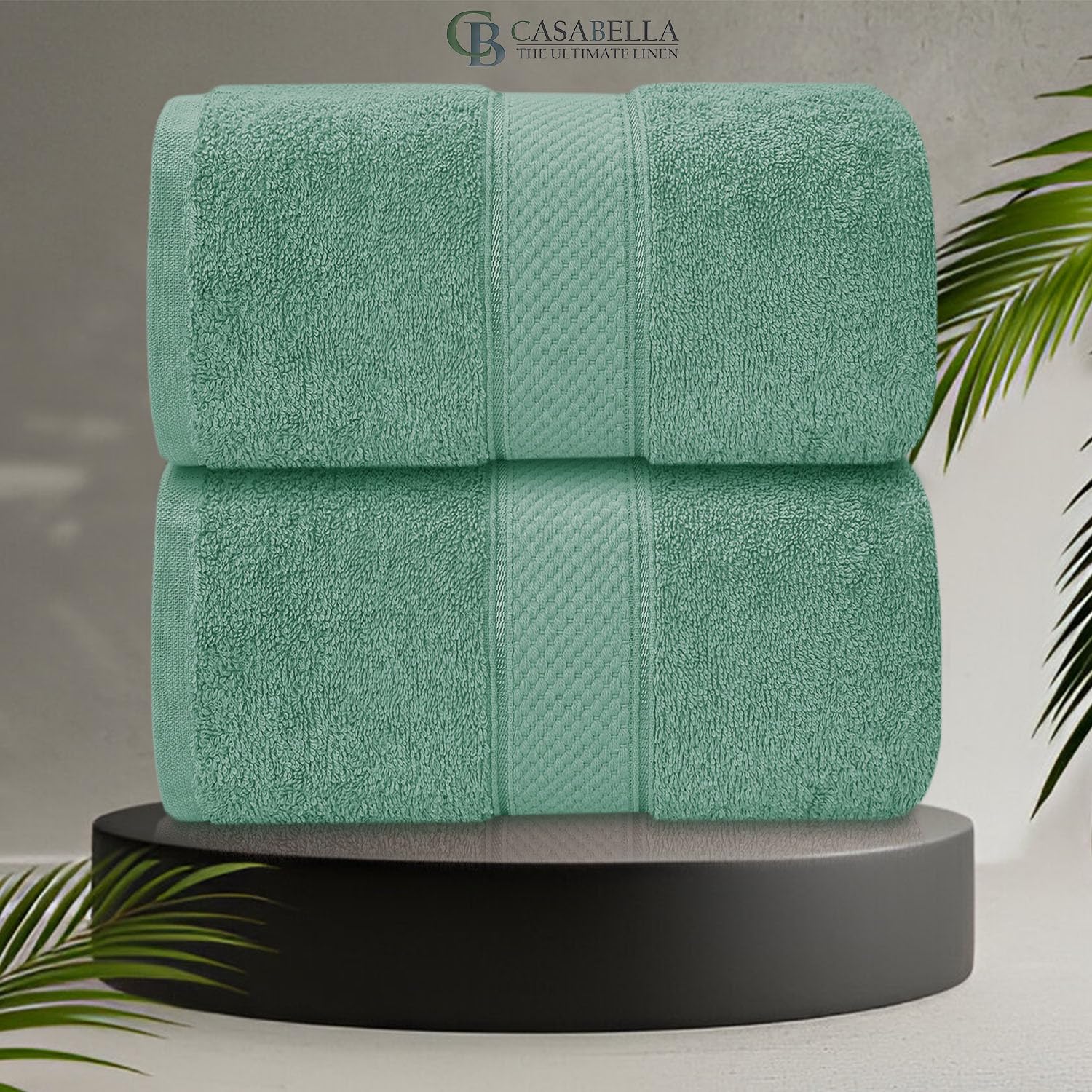 CB CASABELLA 2 Piece Jumbo Bath sheet 100% Combed Cotton Extra Large Bath Towel bale set super Absorbent Soft Seafoam 2 Pack 90X180 CM Bath-sheets for bathroom