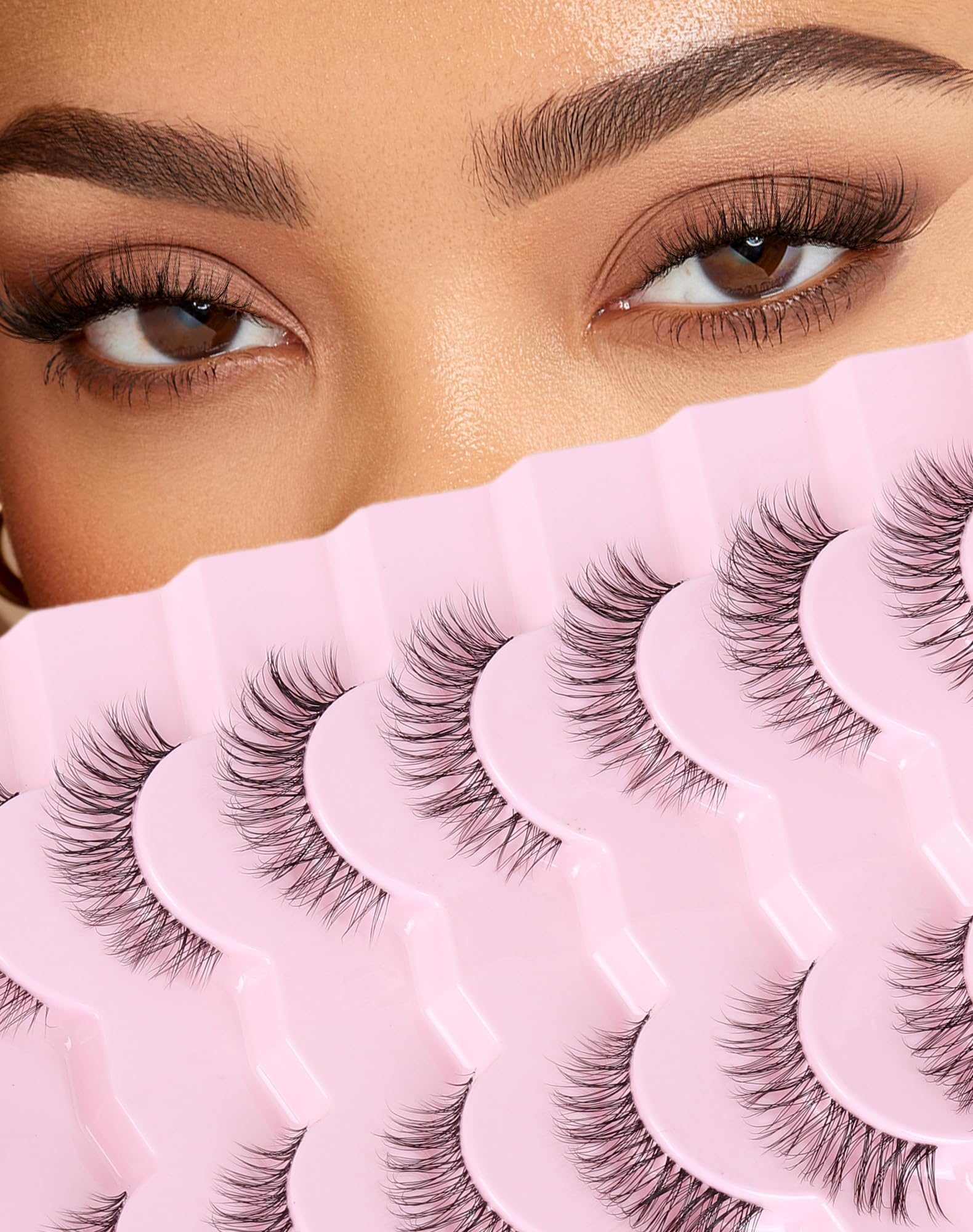 Natural Cat Eye Lashes Natural Eyelashes Wispy Mink Lashes Short Fake Lashes Clear Band Eye Lashes Pack 7