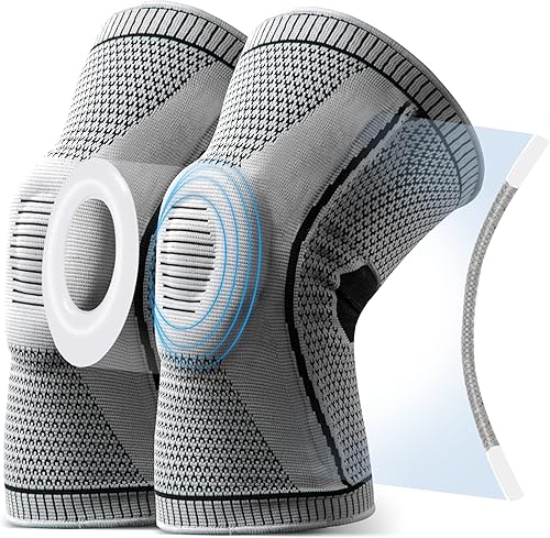 LOYS Paquete de 2 rodilleras, rodilleras de compresión con soporte de resorte de gel de silicona, rodilleras de grado médico para artritis, correr,