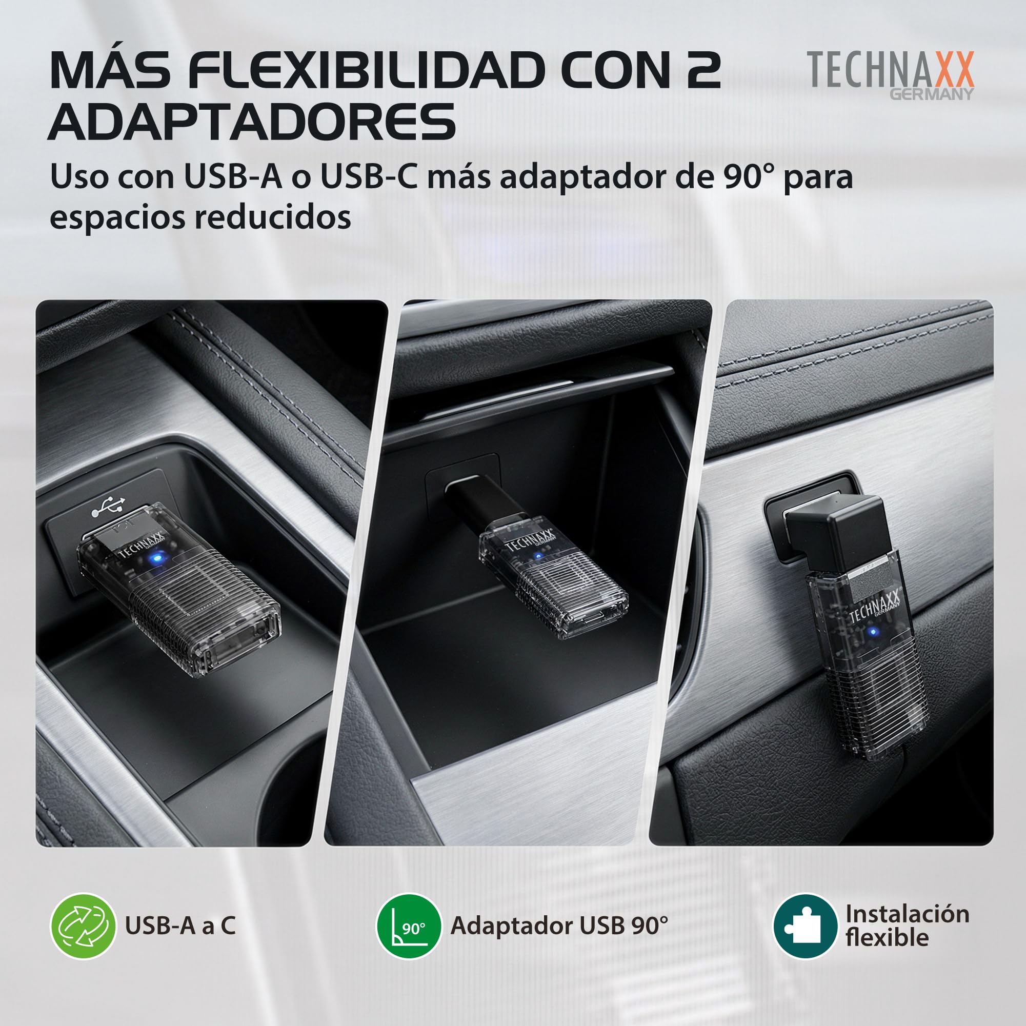 Technaxx Adaptador CarPlay Inalámbrico & Android Auto Inalámbrico – Conversión de Cableado a Inalámbrico, WiFi 2,4/5GHz & Bluetooth 4.2, Plug & Play con Adaptador USB-C y 90° – TX-346