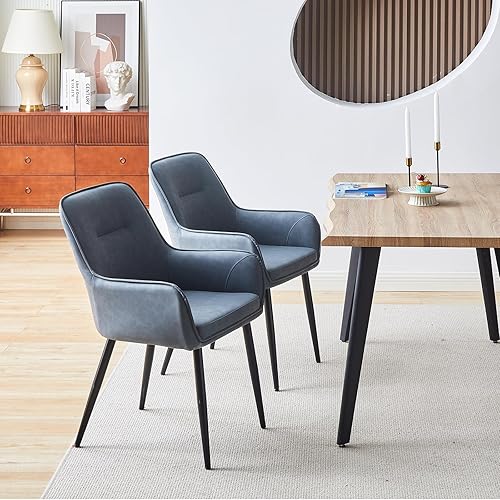 Miniatura 4 de TUKAILAi Juego de 2 sillas de comedor de diseño moderno, sillas decorativas de piel sintética con asiento y brazos acolchados, sillones tapizados de