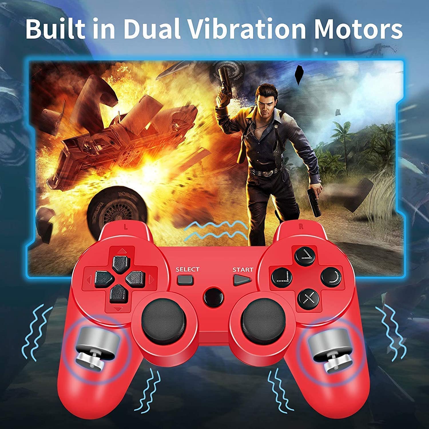 2 Pack Controller PS3,controller wireless PS3,gamepad Double Shock ad alte prestazioni per Playstation 3 con cavo di ricarica