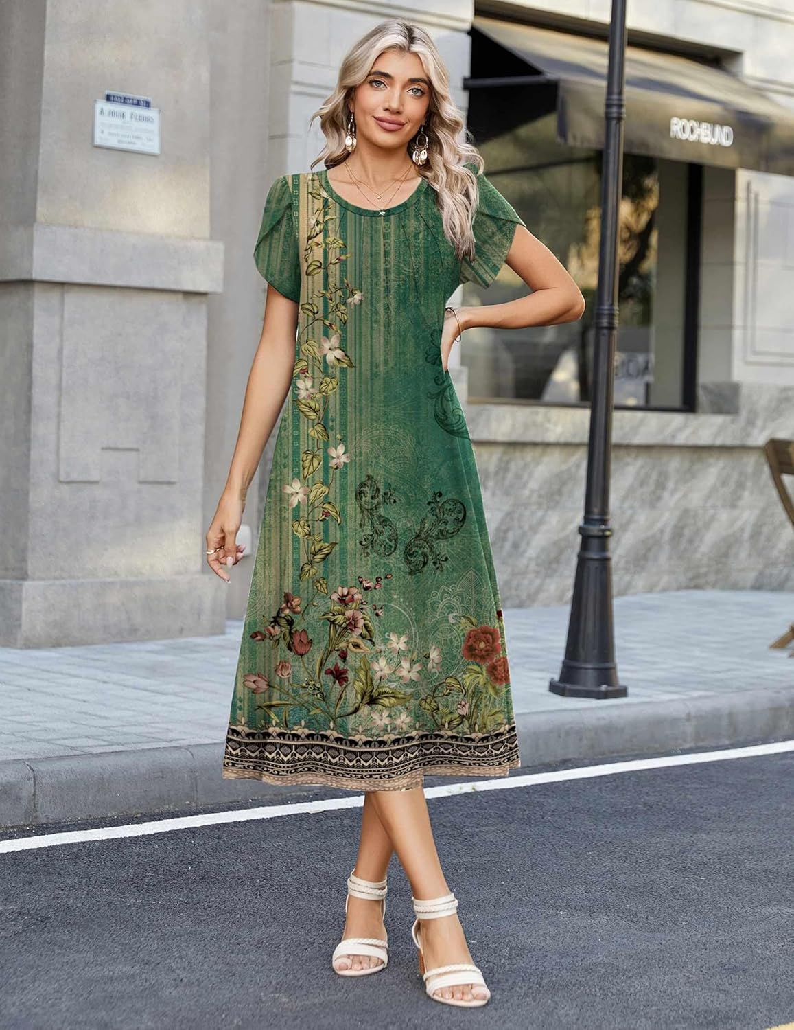 Zeagoo Womens Casual Summer Dress 2026 Petal Short Sleeve Dresses with Pleats Midi A Line Flowy Dress Boho Sundress - Image 2