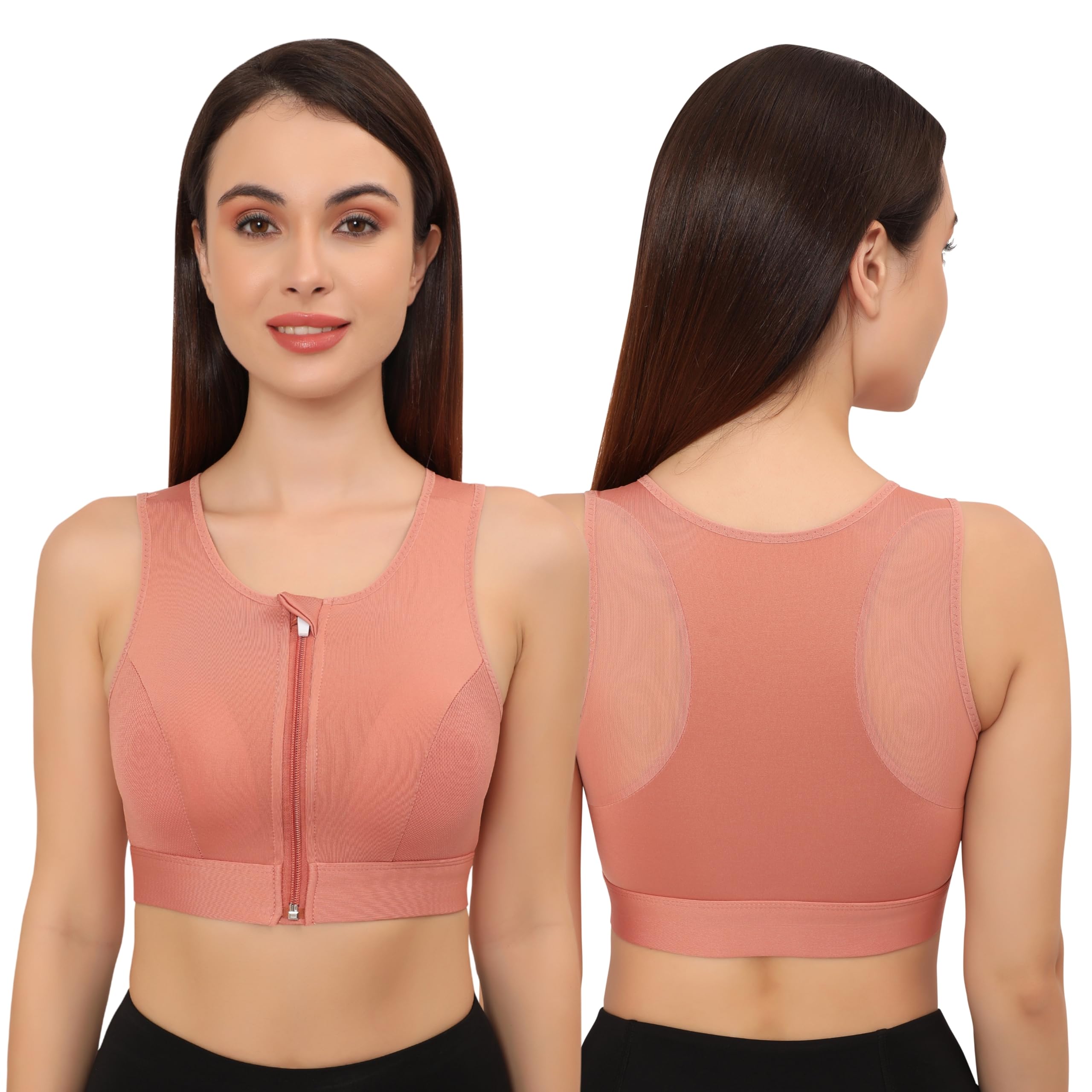 Women's Sports Bra | Wirefree Full Coverage Sports Bra | High Impact Mesh Racerback Design with Front Zip, Cushion Straps & Removable Pads | Ideal for Gym, Yoga, Fitness Workouts