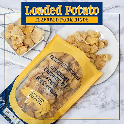 Miniatura 3 de Cortezas de cerdo aptas para keto (sabor a patata horneada cargada, bolsa de 8 onzas), patatas fritas de cerdo artesanales fritas en aceite de coco