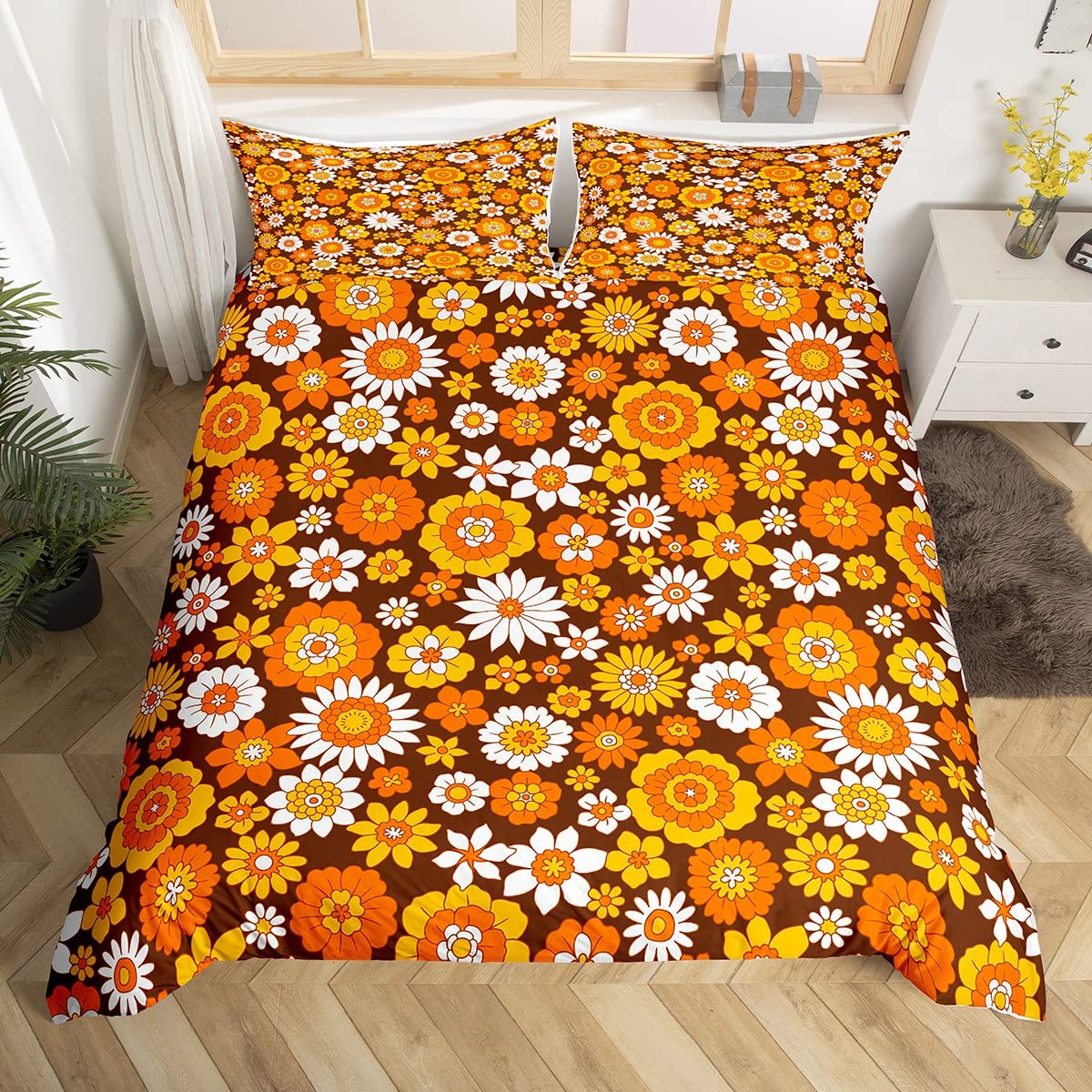 Cubrecama diseño retro de flores boho para transformar tu dormitorio