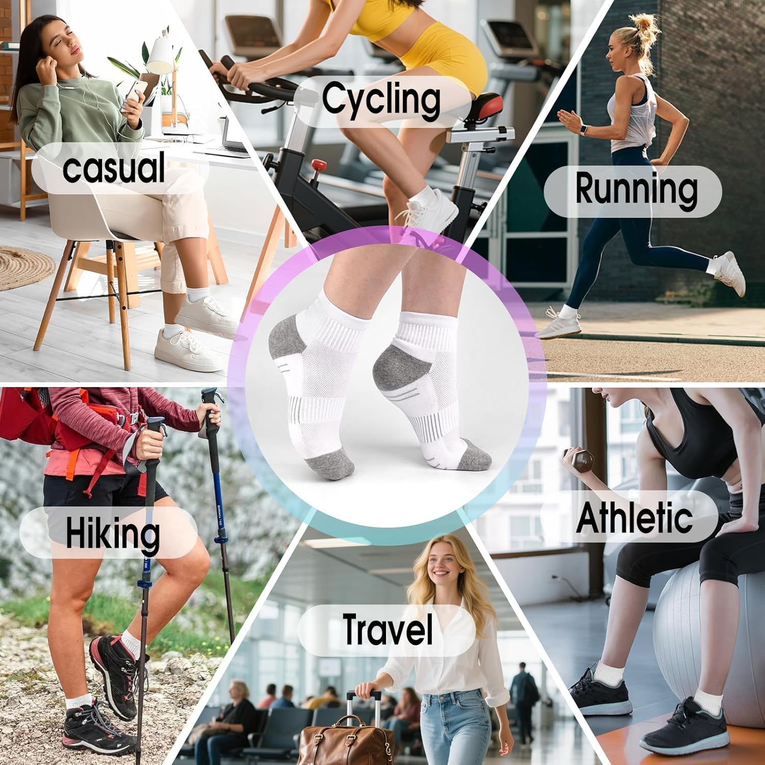 Ankle Socks Women Athletic Running Socks Hiking Cushioned 5-Pairs - Image 6