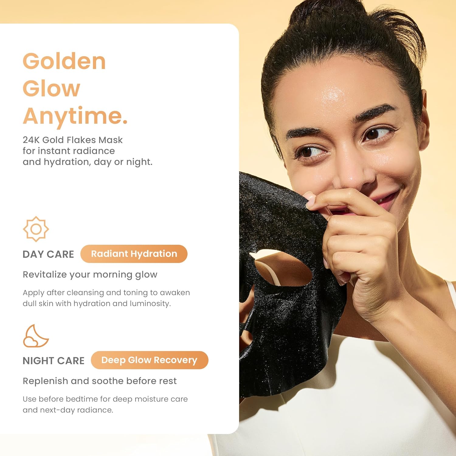Glow Skin 24K Gold Flakes Sheet Mask – Unlock Your Plump, Dewy 'Glass Skin' Instantly | Deep Hydration, Firming, & Luminous Brightening | 10 Sheets